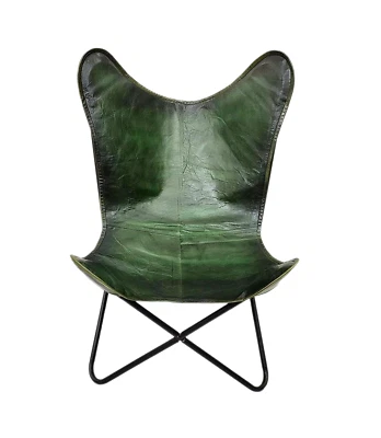 Silla mariposa de cuero verde natural Buffalo vintage plegable silla de salón Foto 1 de 4