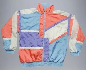 Vintage 90s Lavon Windbreaker Pink Purple Vaporwave Retro Geometric Groovy Sz S - Picture 1 of 8