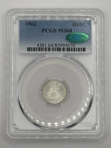 1862 P Seated Liberty Half Dime PCGS MS64 CAC - Picture 1 of 2