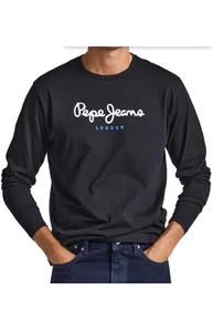 Pepe Jeans Eggo Men's T-Shirt Slim Fit Long Sleeve Black SizeU.K.large authentic - Picture 1 of 4