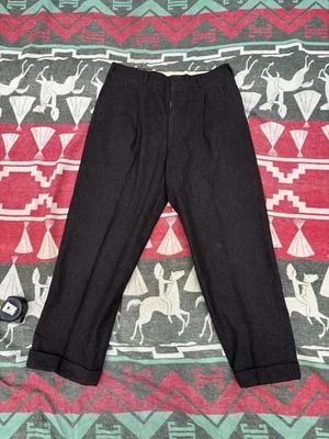 Pantalón de vestir de lana con puños marrones a rayas de colección años 50 Hollywood años 50 cremallera rota Foto 1 de 4