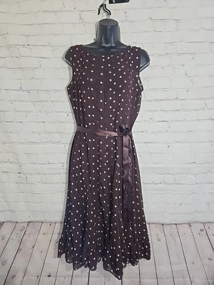 Y2k Sheer Brow Polka Dot Dress Sz 10 Ribbon Tie Waist Rockabilly Romantic  - Image 1 of 4