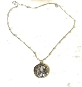 Vintage Silber Heilige Jeanne d'Arc Medaille Anhänger Halskette 18" Satellit Sterling Kette - Bild 1 von 9