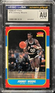 JOHNNY MOORE SIGNED SPURS 1986 FLEER CARD #76 CGC JSA COA MINT 10 AUTO 037 - Picture 1 of 2