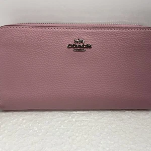 Coach Long Zip Around Wallet Pink/Mauve Silver Pebble Leather LESEN - Bild 1 von 13
