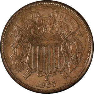 1865 Two (2) Cent Piece Nice BU Decent Eye Appeal - Picture 1 of 2