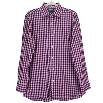 Bonobos Mens 16 Large Slim Fit Wrinkle-Free Plaid Check Dress Shirt Purple Pink - Image 1 of 4