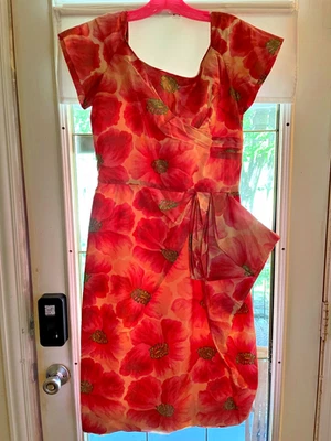 Vestido Wiggle década de 1960 rosa padrão floral pintado tamanho 14 vintage Ferman O'Grady - Imagem 1 de 4