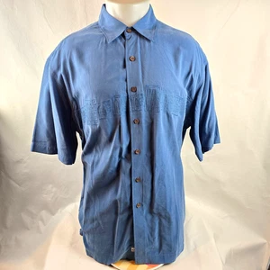 Quiksilver Hemd Herren Large blau Knopfleiste Comfort Fit bestickt Hawaii Viskose - Bild 1 von 8