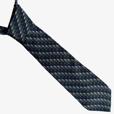 Vintage 90s Natura Geometric Frog Print Navy & Grey Striped Silk Tie, Novelty - Image 1 of 3