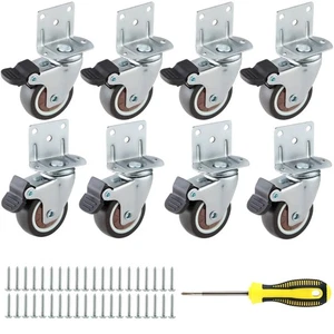 1 Inch Side Mount Caster Wheels Set of 8 L-Shaped Rubber Small Locking Swivel... - Picture 1 of 8