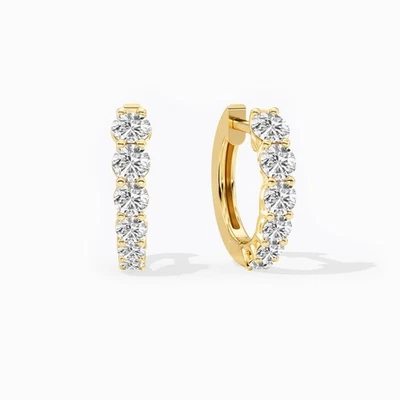1.40Ct Round Cut Lab Grown Diamond Huggie Hoop Earrings For Her 14K Yellow Gold - Image 1 of 4