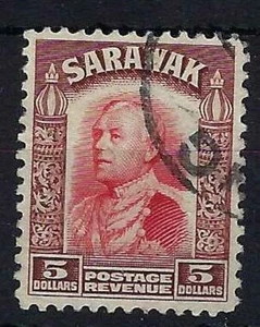 SARAWAK SG124 1934 $5 SCARLET & RED-BROWN USED (d) - Picture 1 of 1