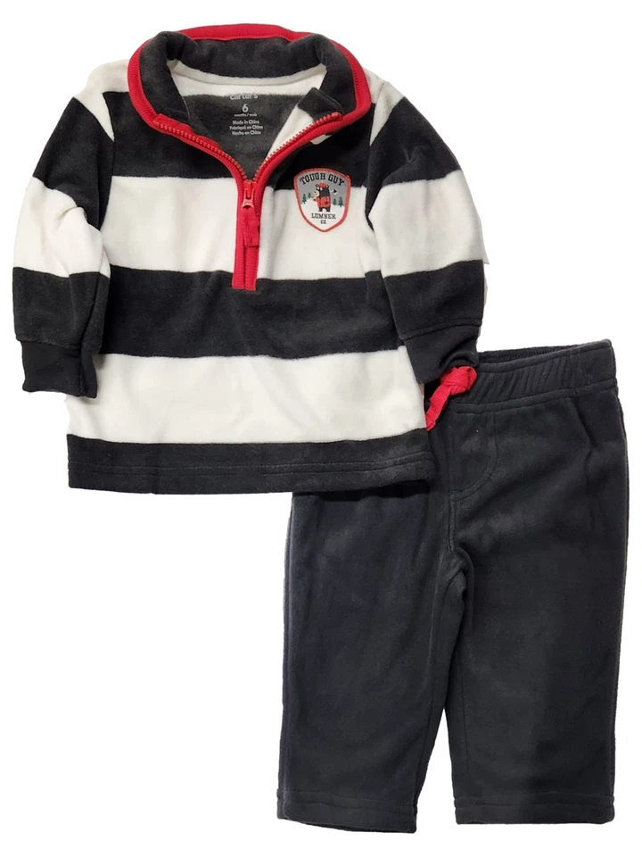 Juego de 2 piezas de conjunto Carters Infantil Niño Gris Rayas Tough Guy Fleece Rayas 6M Foto 1 de 2