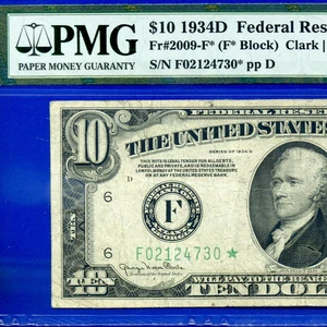 1934D $10 Federal Reserve Note PMG 25 - Rare 7 Known Atlanta Star - Fr 2009-F - Picture 1 of 4