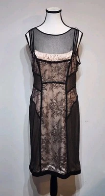 Marc Cain Slip Dress Size Large Sheer Mesh Lace Overlay Silk Lined Feminine - Image 1 of 4