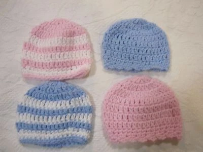 Sombreros bebé ganchillo 2 manos 4 DOBLES niño y niña Elección de 3 tallas, sólidos o a rayas Foto 1 de 3