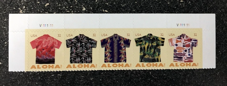 2012USA #4592-4596 32c Aloha Shirts - Top Plate Strip of 5   Mint  NH - Image 1 of 1