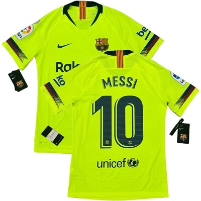 Camiseta deportiva visitante auténtica del Barcelona 2018/19 #10 Messi kit edición jugador vapor pequeño Foto 1 de 4