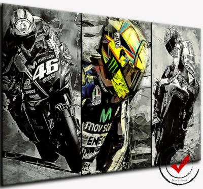 Picture Valentino Rossi Painting Canvas Motorcycle MOTO GP Racing Engine Wall Helmet - Image 1 of 4