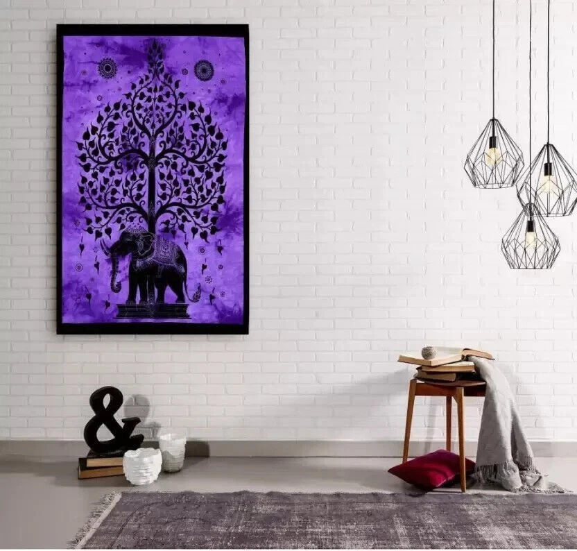 Indian Tapestry Tree Elephant Bohemian Decor Poster Hippie Mandala Wall Hanging - Image 1 of 2