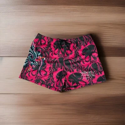 🔥Ed Hardy Christian Audigier🔥Hombre XL | Pantalones Cortos Tatuaje Pantera Dragón Rosa | Nuevos con Etiquetas Foto 1 de 4