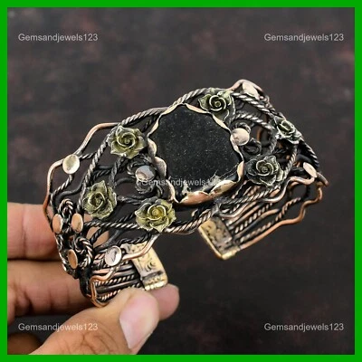 Brazalete Natural Mar Negro Sedimento Esposa Alambre Envuelto Flor Joyería Cobre Foto 1 de 4