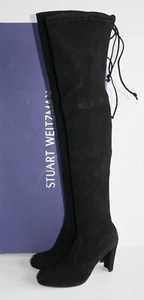$798 Stuart Weitzman HIGHLAND Black Suede Over The Knee OTK Boots 9 - Picture 1 of 8