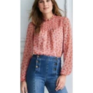Boden Womens Janie Smocked Chalky Print Blouse Size 10 Long Sleeve Coral Lined - Picture 1 of 16