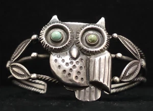 OOAK MEXICO HANDMADE TAXCO STERLING SILVER OWL CUFF BRACELET 35 GRAMS!!! - Picture 1 of 16