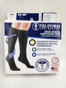 CALCETINES DE COMPRESIÓN MÉDICOS TRUFORM LEG HEALTH UNISEX FIRMES GRANDES NEGROS 20-30* - Imagen 1 de 5