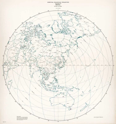 Azimuthal equidistant projection centered on Seoul 11x12 Map Wall Art Print - Image 1 of 2