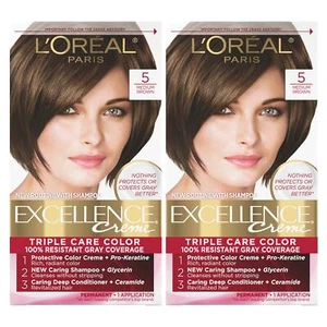 L'Oreal Paris Excellence Creme Permanent Hair Color, 5 Medium Brown, 100 percent - Picture 1 of 8