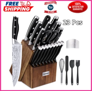 Knife set, 23 Pcs Kitchen Knife Set with Block and Sharpener Rod, High Carbon... - Picture 1 of 9