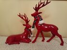 Christmas! Barbara King 2 PC Red Christmas Reindeer Resin Festive Holiday Decor