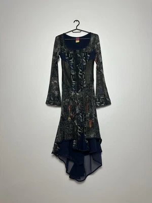 Vestido Save The Queen malha náilon boho italiano cinza assimétrico Y2K vintage tamanho M - Imagem 1 de 4