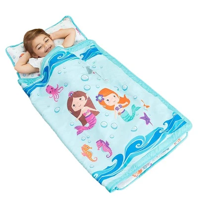 Toddler Nap Mat with Removable Pillow -Underwater Mermaids- Carry Handle with... - Imagem 1 de 4