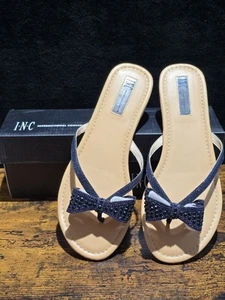 Mujer Nueva Sandalia, Chanclas, Lazos Planos Bling Bling, Talla Brillo, Azul 9M - Imagen 1 de 14