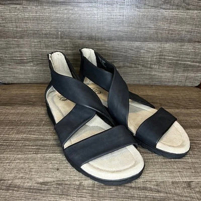 Sandálias anabela Earth Spirit preta Criss Cross conforto tamanho 9.5 NOVO - Imagem 1 de 4