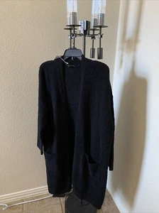 Neu mit Etikett Eileen Fisher schwarze BOUCLE LANGE STRATCT-CARDIGAN Bio-Baumwolle Größe XS $ 348 - Bild 1 von 12