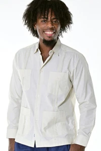 Bohio Men Beige Cuban Guayabera Shirt Casual Beach Chacavana Button Up MTCG1742 - Picture 1 of 9