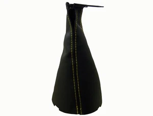 PEUGEOT PARTNER I (1996-2007) Cuffia Leva Cambio 100% Pelle - Cuciture Giallo - Picture 1 of 1