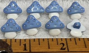 Vintage Sewing Buttons Crafting Mushrooms Fungus Toadstool Gnome Shroom Blue - Picture 1 of 1
