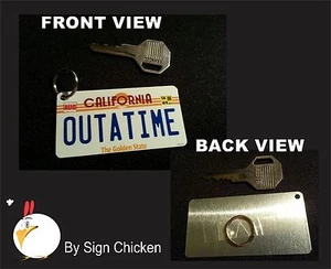 Back to the Future / Delorean / OUTATIME LICENSE PLATE **KEY CHAIN** - ALUMINUM - Picture 1 of 1