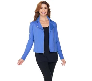 Chaqueta de moto H by Halston talla 8 azul de felpa francesa con detalle de costillas - Imagen 1 de 4