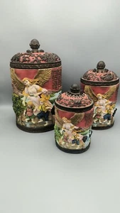 Rare Set Of 3 “Bless Our Home” Guardian Angel Collectible Canisters- VTG Holiday - Picture 1 of 13