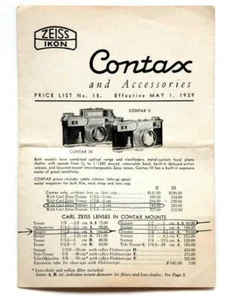 Very Clean Zeiss Ikon Contax and Accessories Price List No.15 1939 #P4338 - Picture 1 of 2
