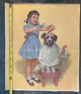 Póster Who’s Next No. 360 Litografía en EE. UU. Vintage Niña Perro de Acicalamiento - Imagen 1 de 6