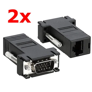 2x VGA Male to Network Adaptor Extend Video over Network Cat5e Ethernet RJ45 VGA - Picture 1 of 11