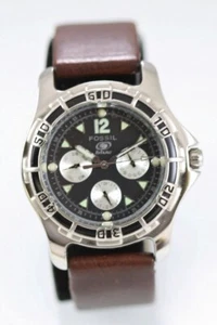 Fossil Blue Men Watch Stainless 50m Leather Brown Day Date 24hr Gray Quartz - Picture 1 of 6
